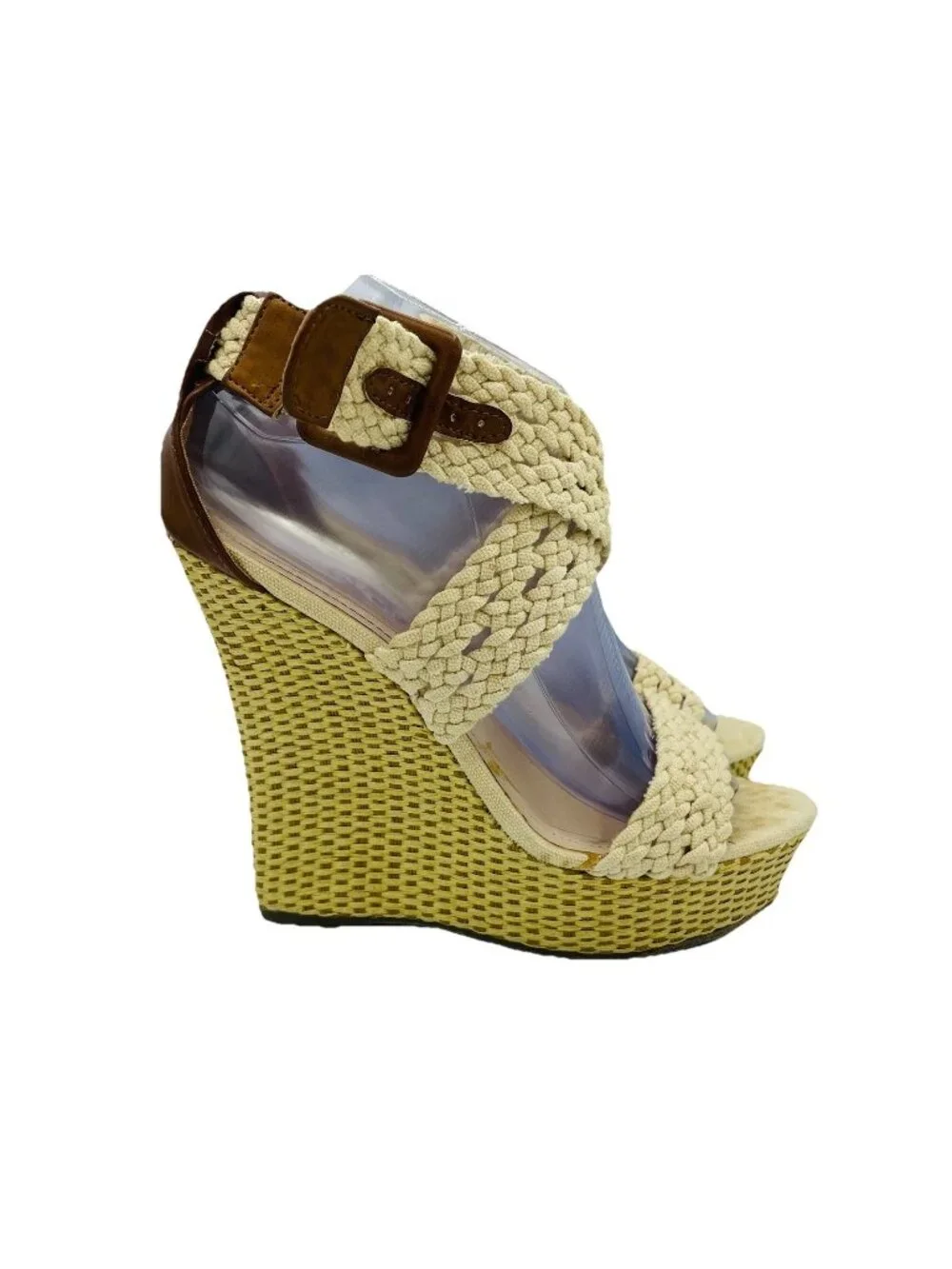 Rue 21 ETC! Shoes Womens Size M 7/8 Beige Sandals High Wedge Heel Strappy